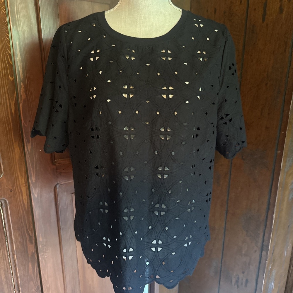 Womens WHO WHAT WEAR TOP EYELET  Blouse SZ Large‎ NOT LINED  , Cotton- EUC